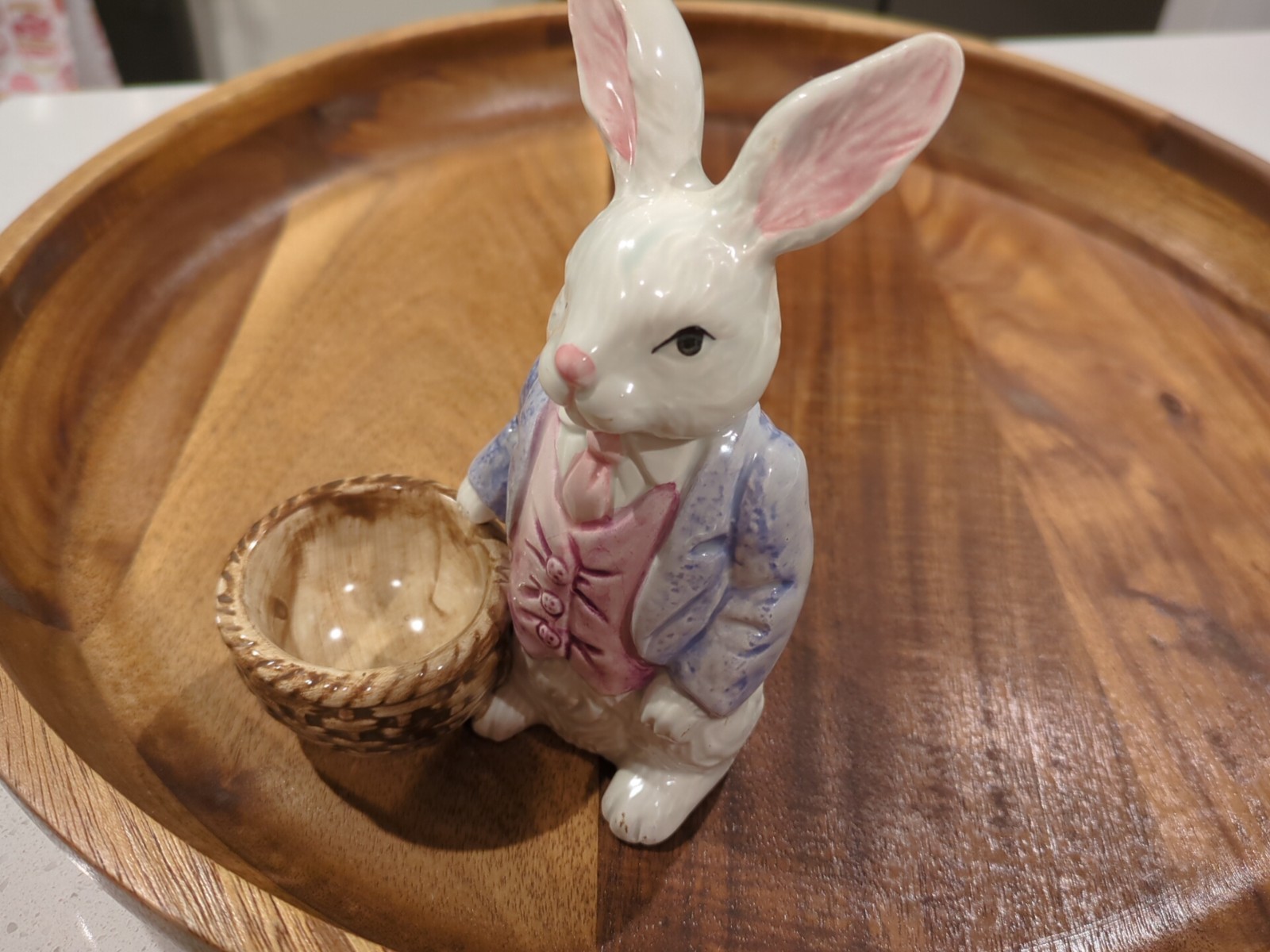 Vtg Silvestri Easter Bunny Rabbit W Basket  Hand Painted Porcelain  Ceramic