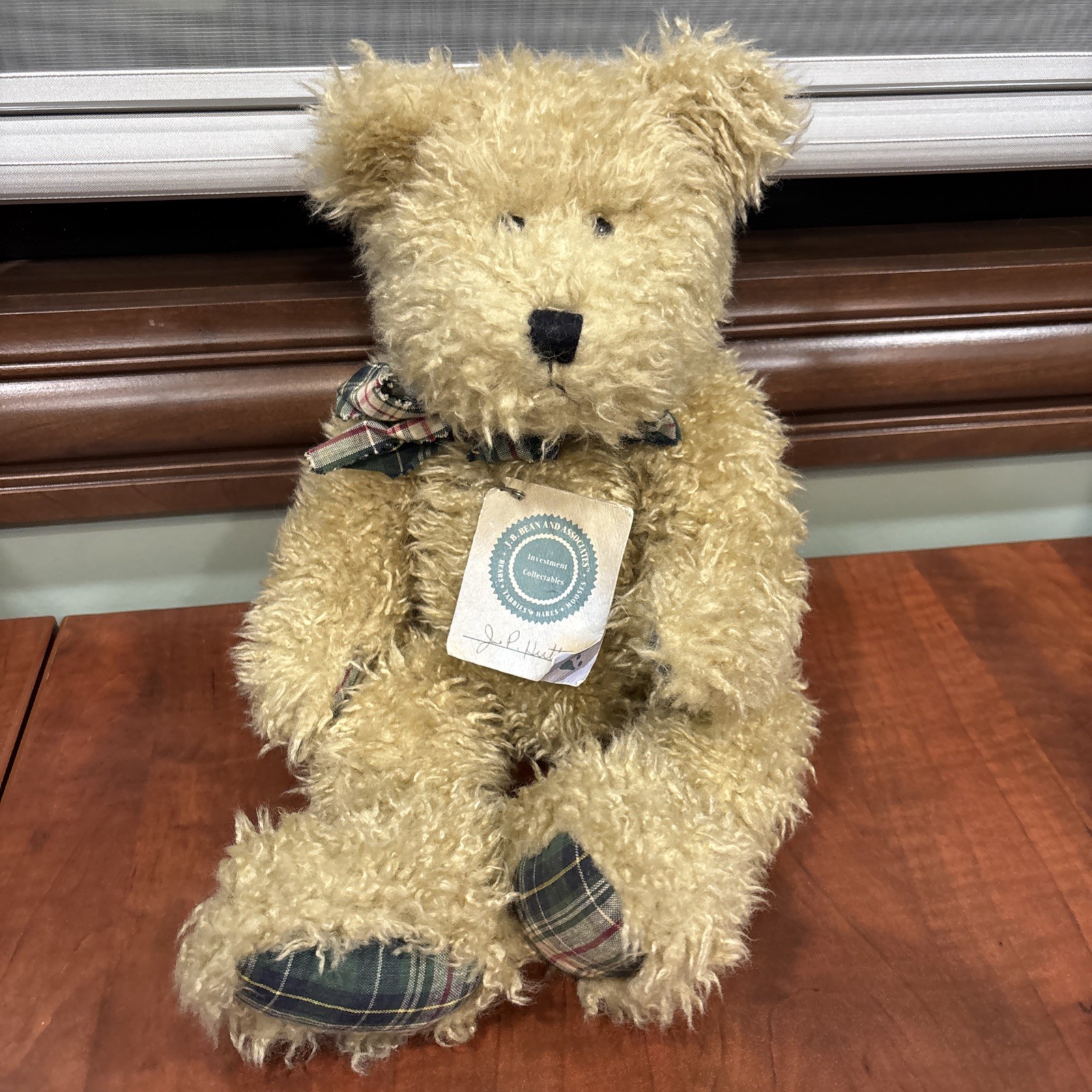 VTG. Boyds Bear J.B. Hutton III  Plush Brown 16” Blue Tartan/Plaid Hands & Feet