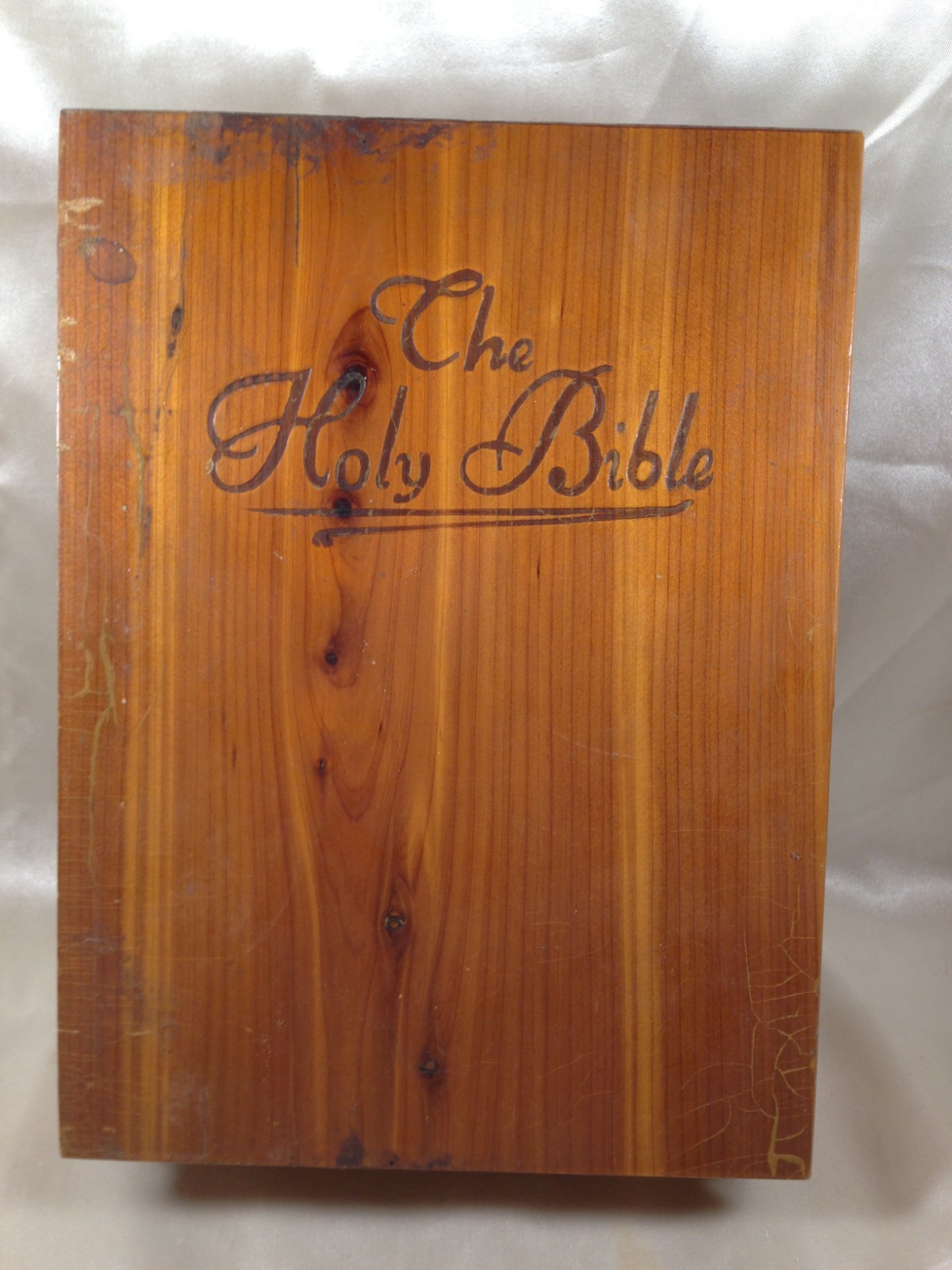 Vintage Holy Bible Cedar Wood Box Hinged