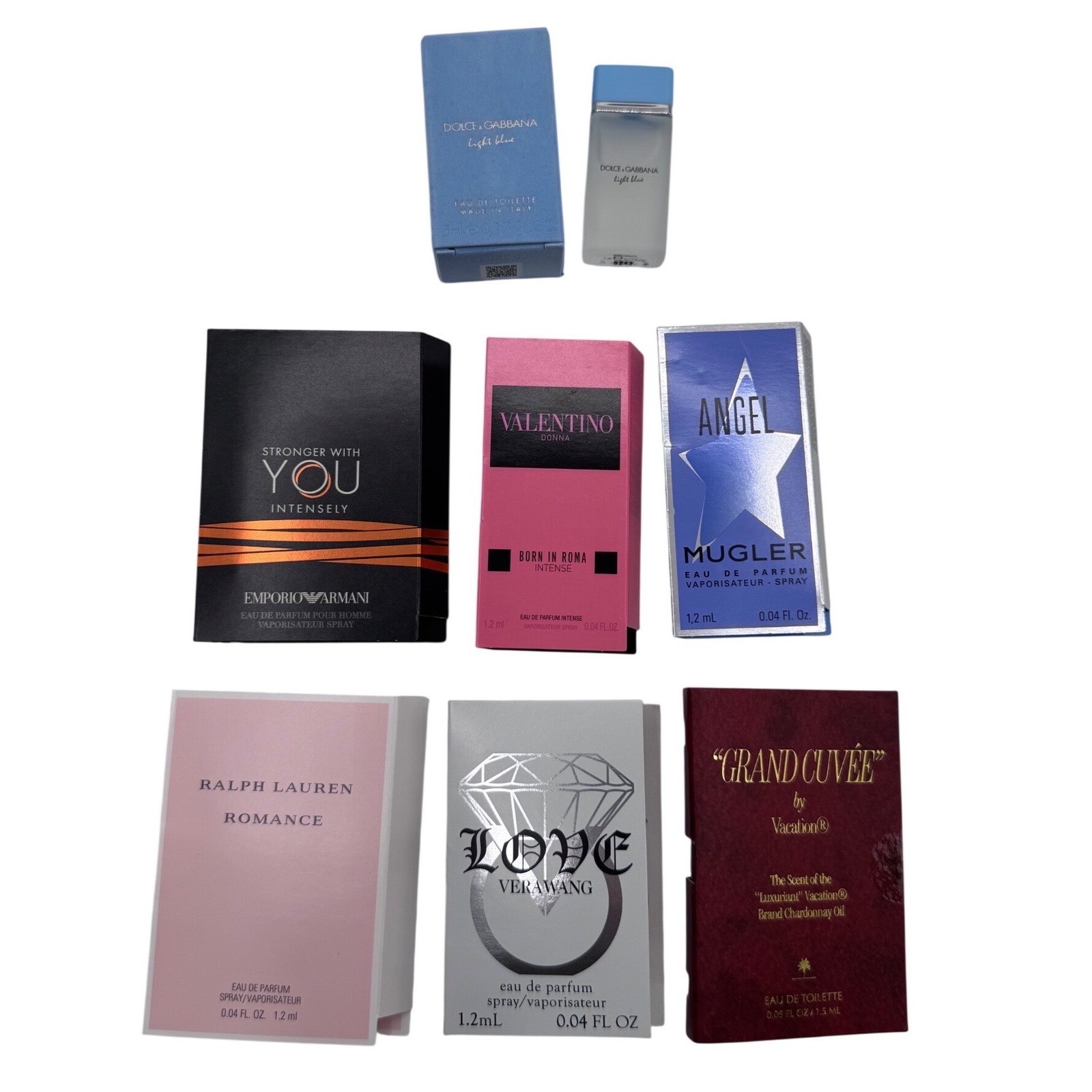 Designer Fragrance Sample Perfume Bundle Dolce Armani Valentino Mugler 7pc Lot