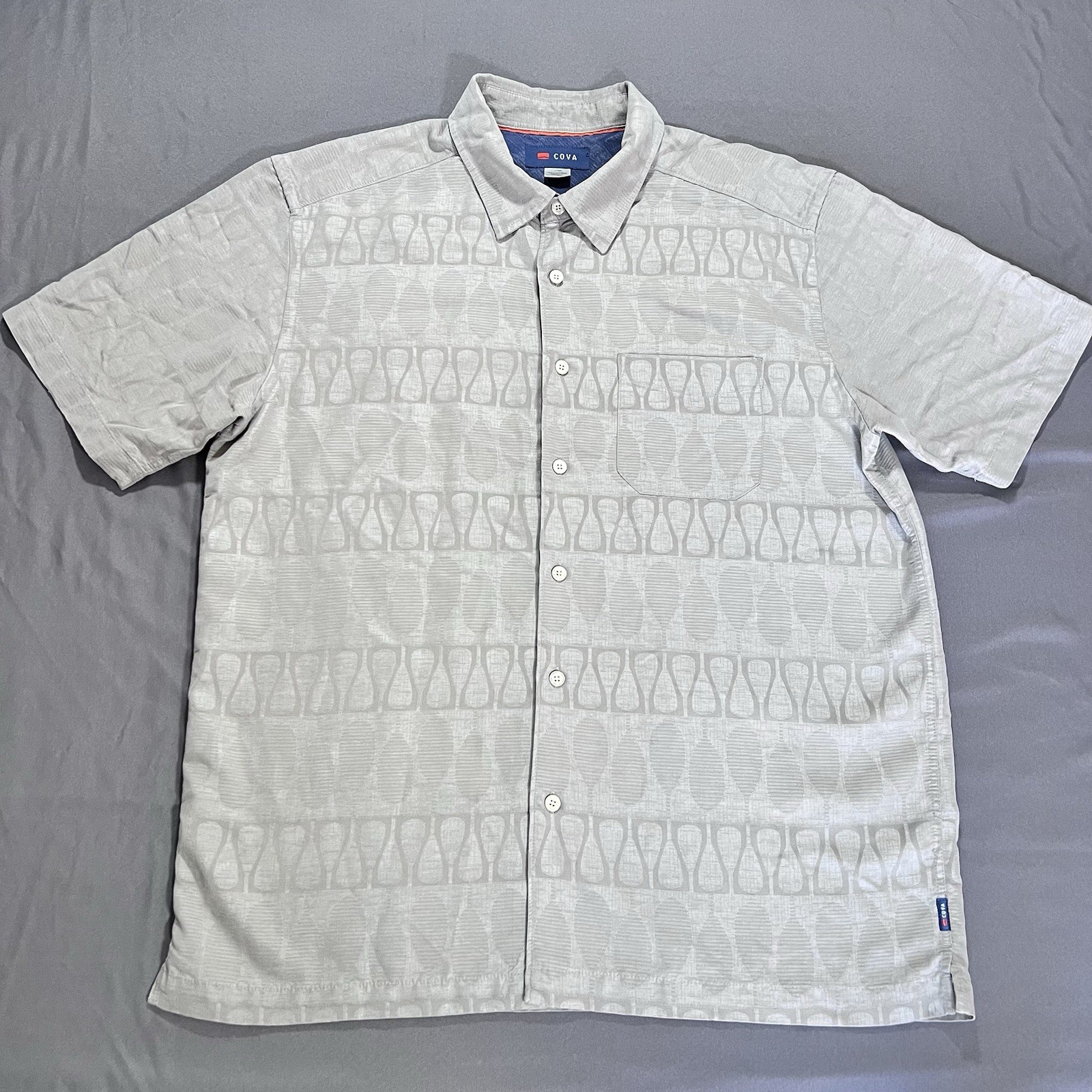 Cova Gray Short Sleeve Patterned Button Shirt Men Large - Style A17019, Sp 2015