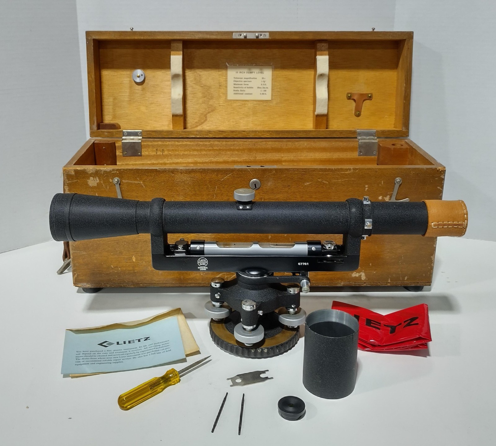 Lietz Sokkisha Dumpy Surveying Telescope Level No 180 w/Case Vintage 1960s 67761