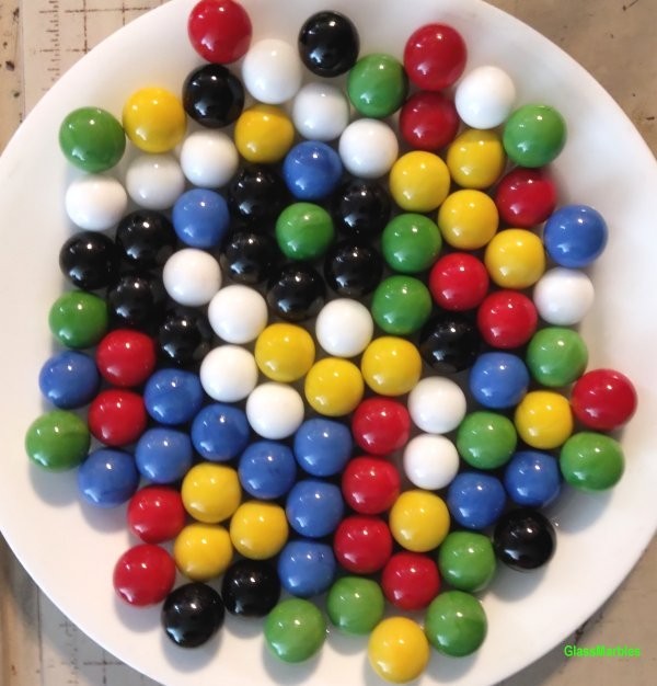 3/4" solid color game marbles 6 colors