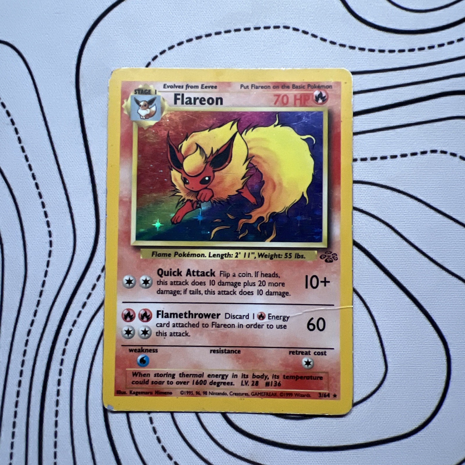 Flareon Jungle Holo Card 3/64 Unlimited Rare HP