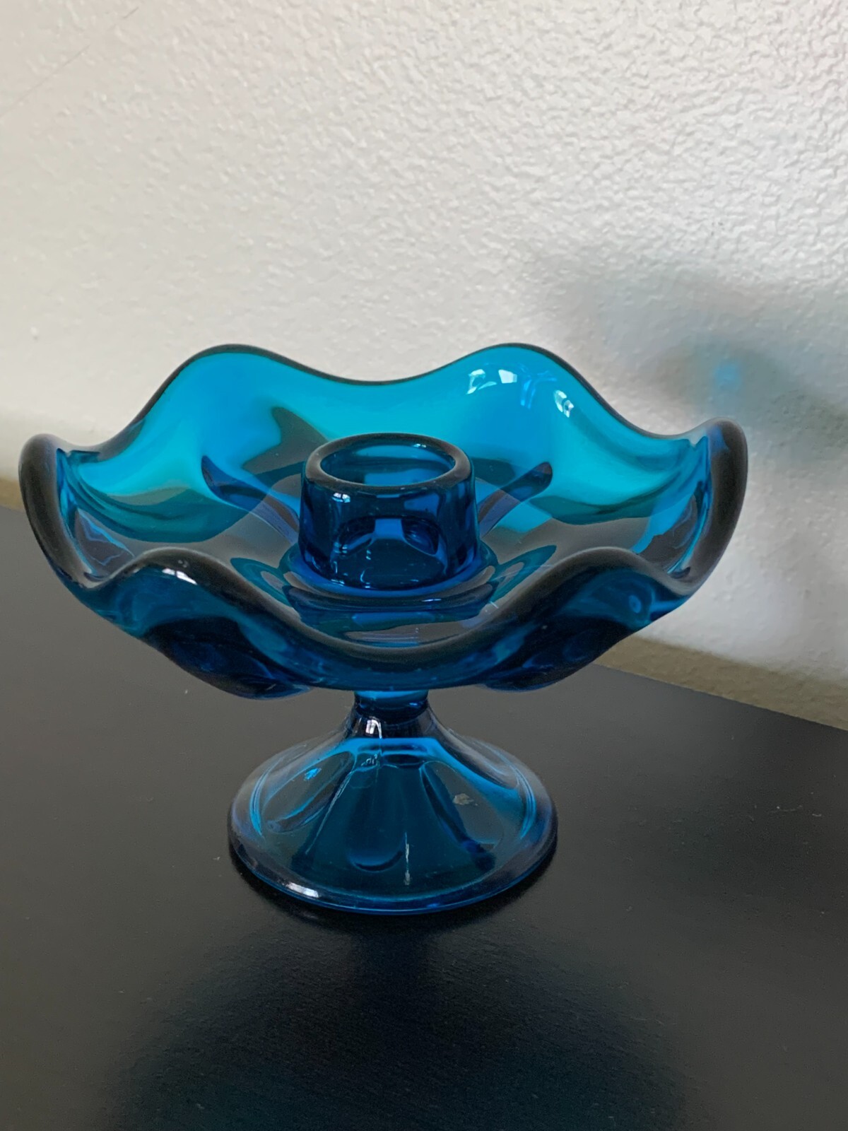 Vintage MCM Viking Glass bluenique candle holder great condition