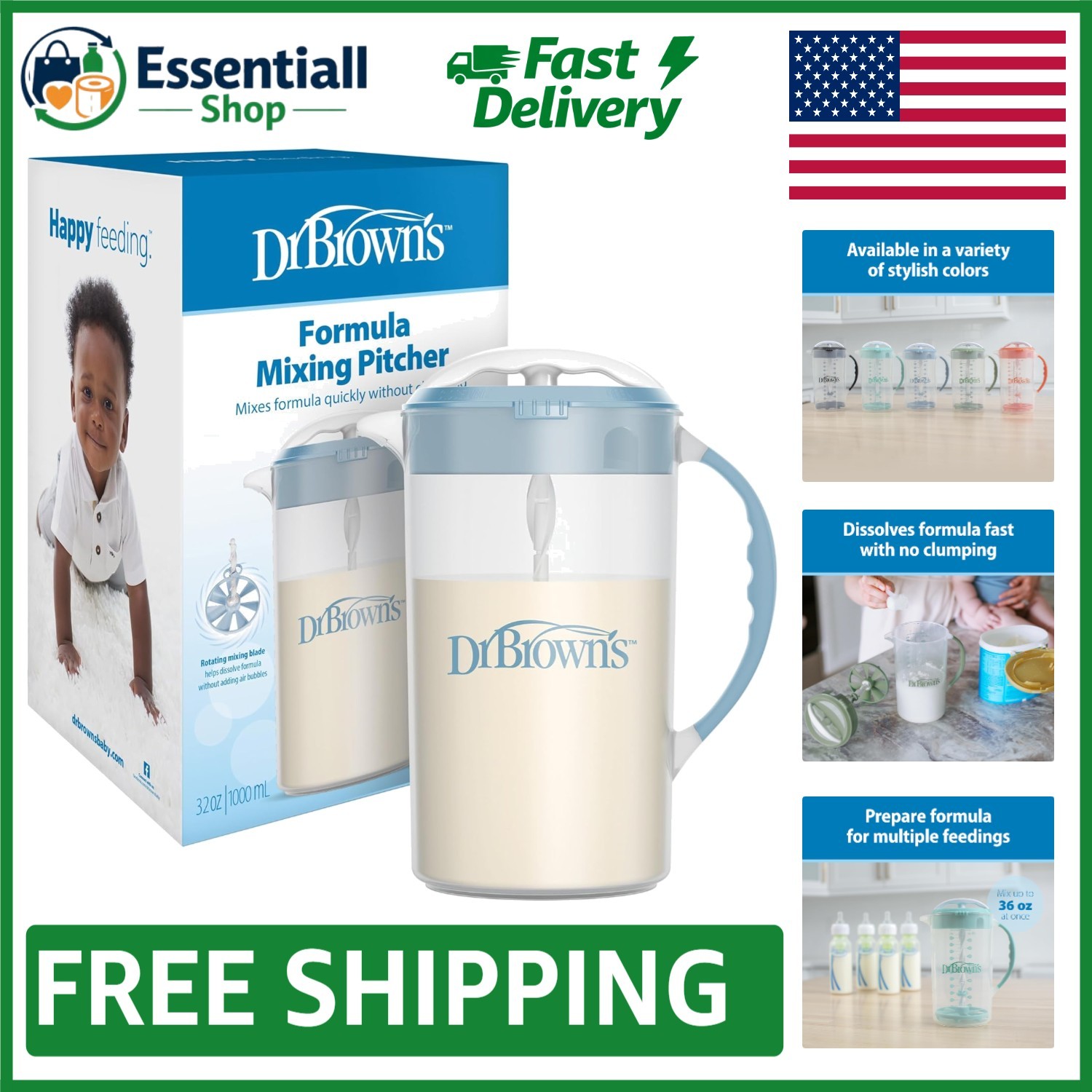 Effortless 36 oz Baby Formula Mixing Pitcher - Locking Lid & Easy Pour Spout