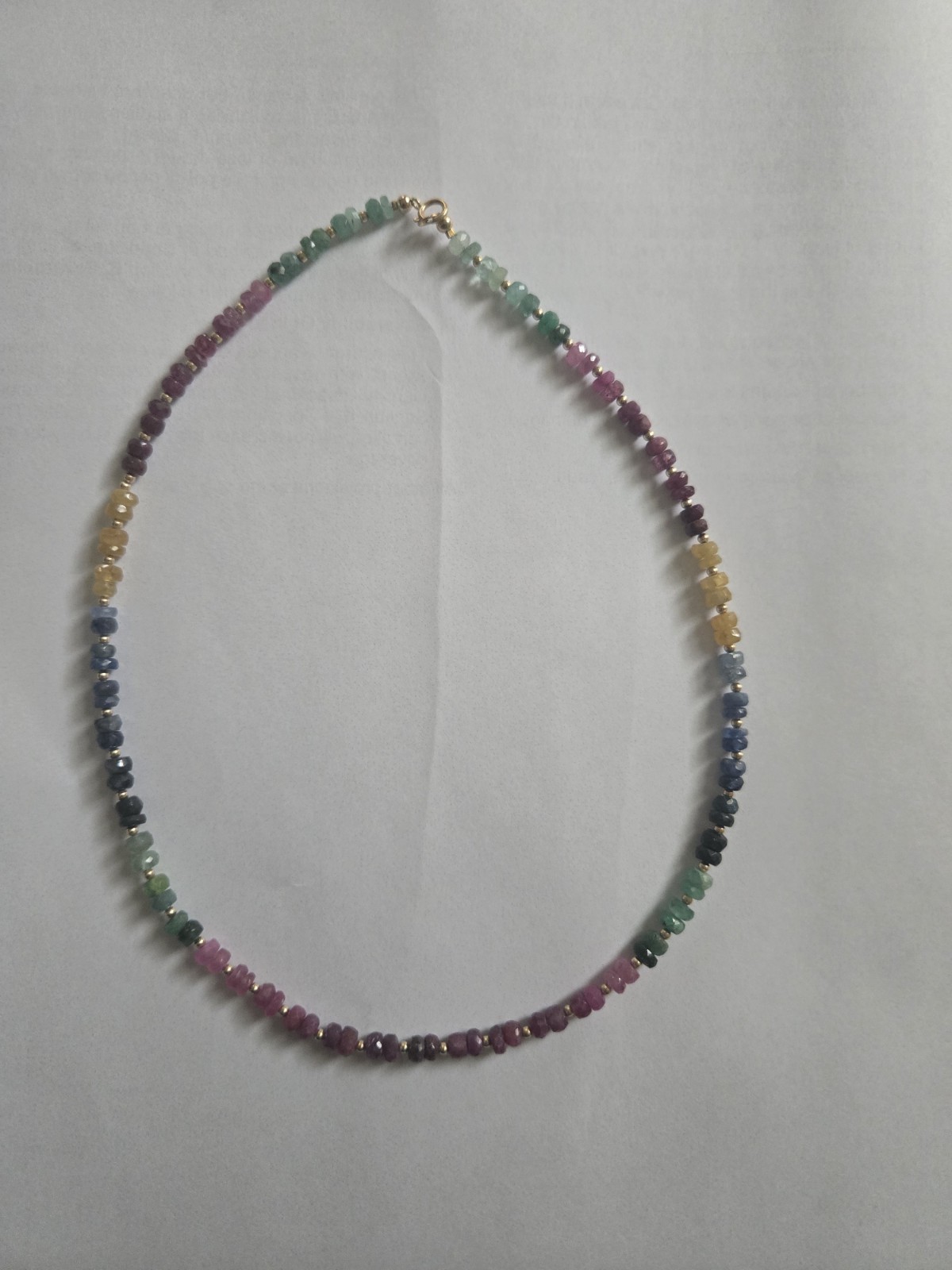 14k Yellow Gold Emerald Ruby Sapphire Necklace 16 In