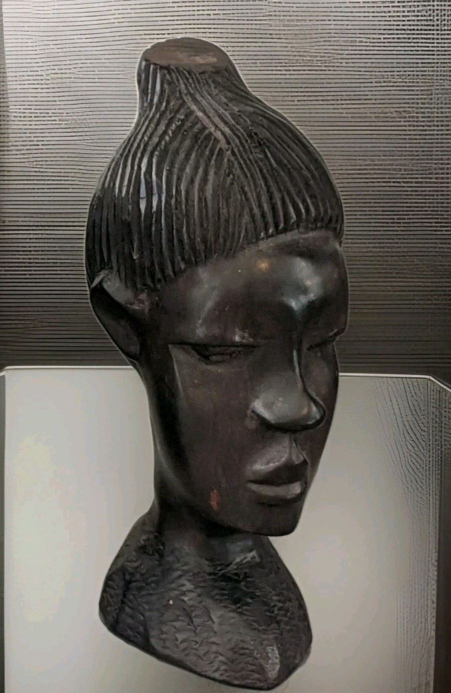 AFRICAN Heavy Carved Ebony Wood Women Tribal Bust Head Statue Sculpture Vintage?