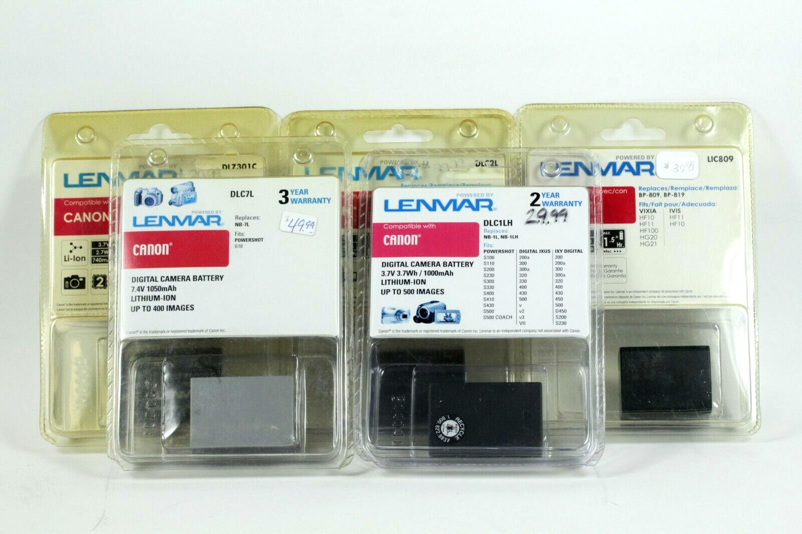 Lot of 5 Lenmar NOS Digital Camera Batteries NB-1L, NB-2L, NB-7L, NB-8L, BP-809