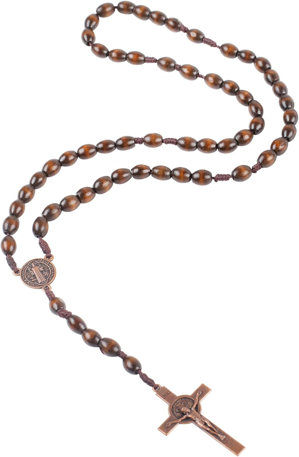 Wooden Rosary Beads, 30Cm Brown Rosary Necklace, Premium Solid Walnut Blessed Ro
