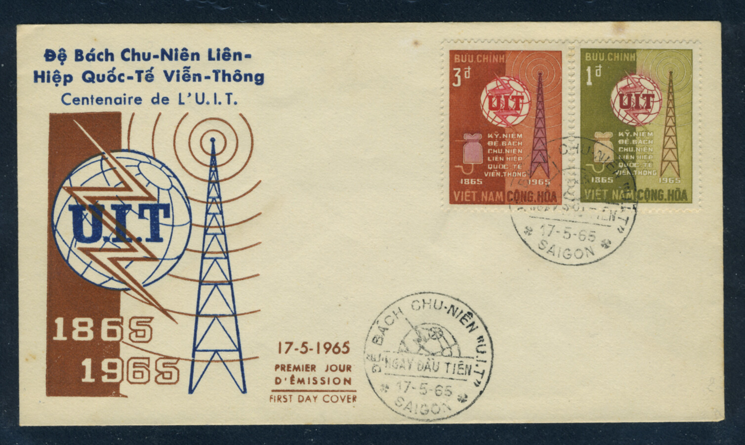 South Vietnam 1965 FDC ITU International Telecommunication Day 253-254 (L602)