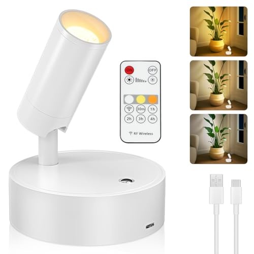  Spot Lights Indoor, Rechargeable Plant Spotlight Indoor, Wireless 1 Pack White