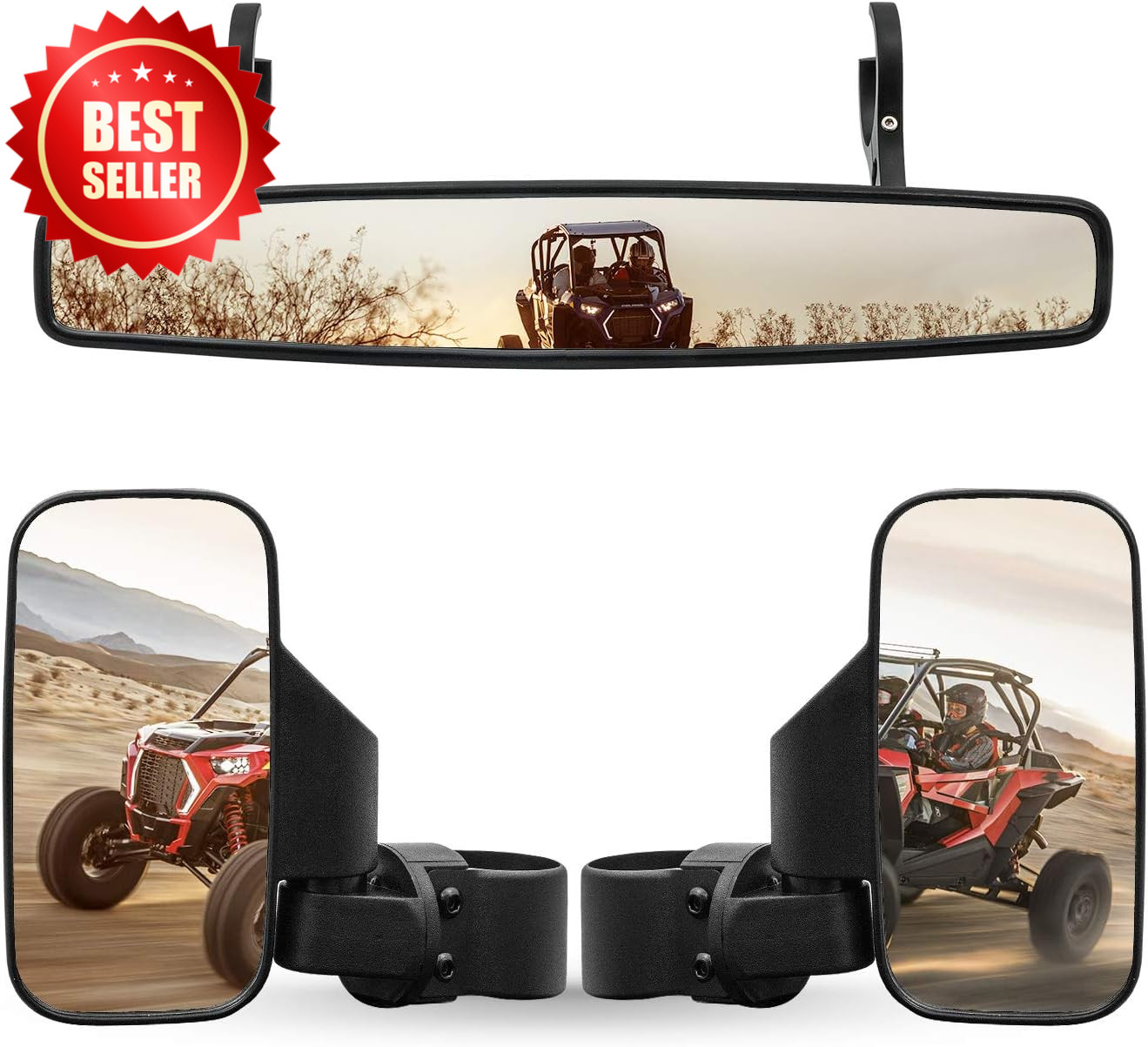 UTV Side Rear View & Center Mirror 1.75 to 2" Roll Bar Cage Mount US