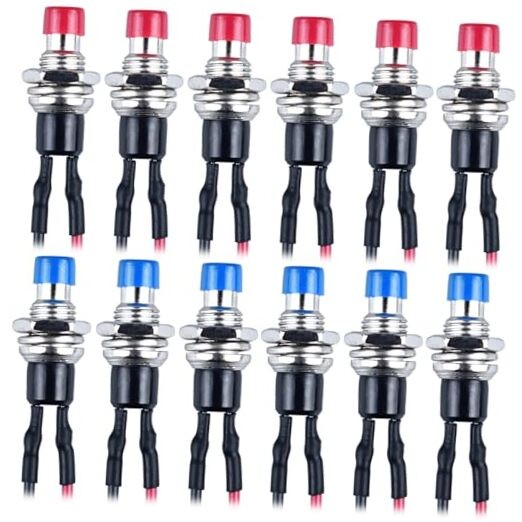 12-Pack 1A 250VAC 7mm Mini Momentary Push Button Switch 2Pins with Pre Blue+Red