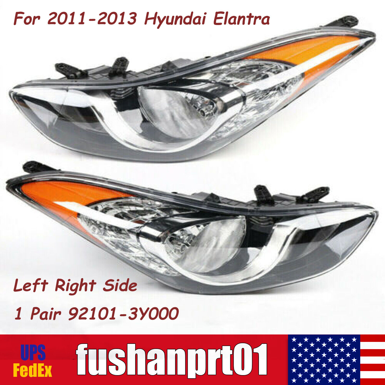 Pair Front Light Halogen Headlight Lamp For Hyundai Elantra 2011-2013 1.8L 2.0L