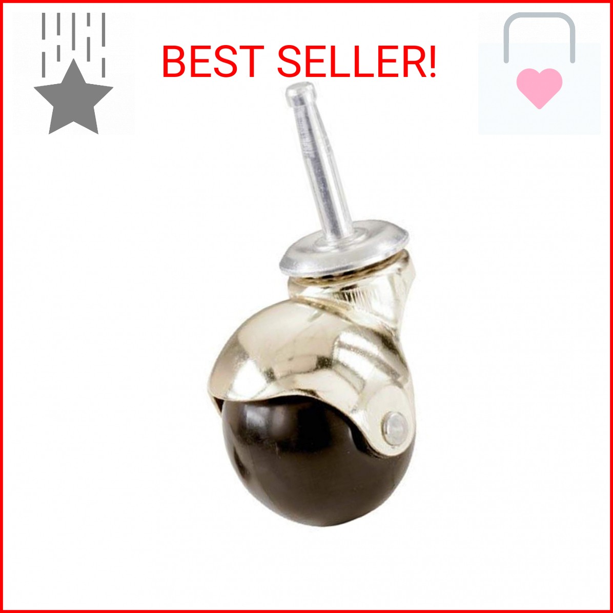 Shepherd Hardware 9352 1-5/8-Inch Hooded Ball Stem Caster, Bright Brass, 2-Pack