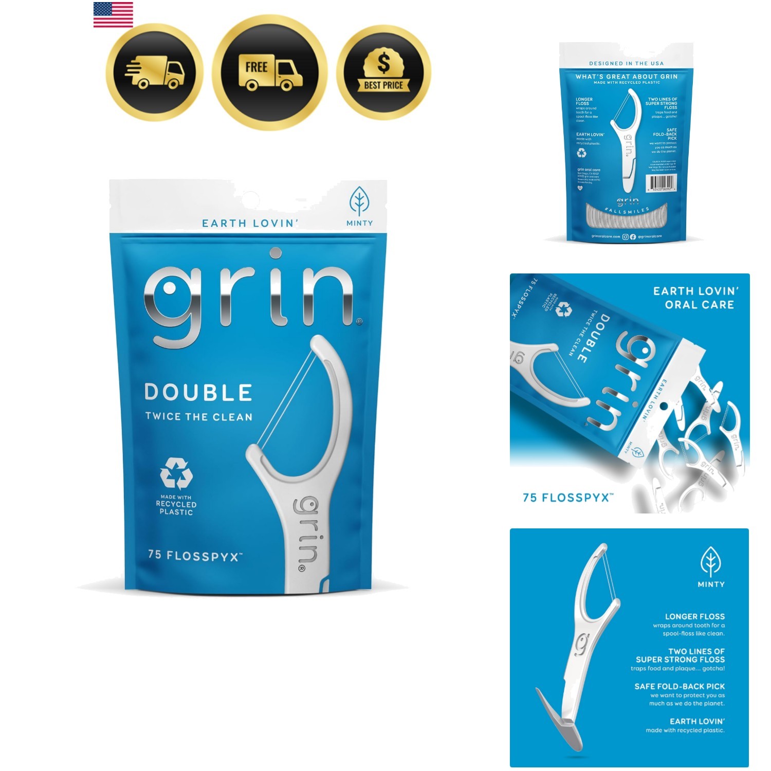 Double Flosspyx, Floss Picks, 75 Count, Dental Flossers, Minty Flavor, Recycl...