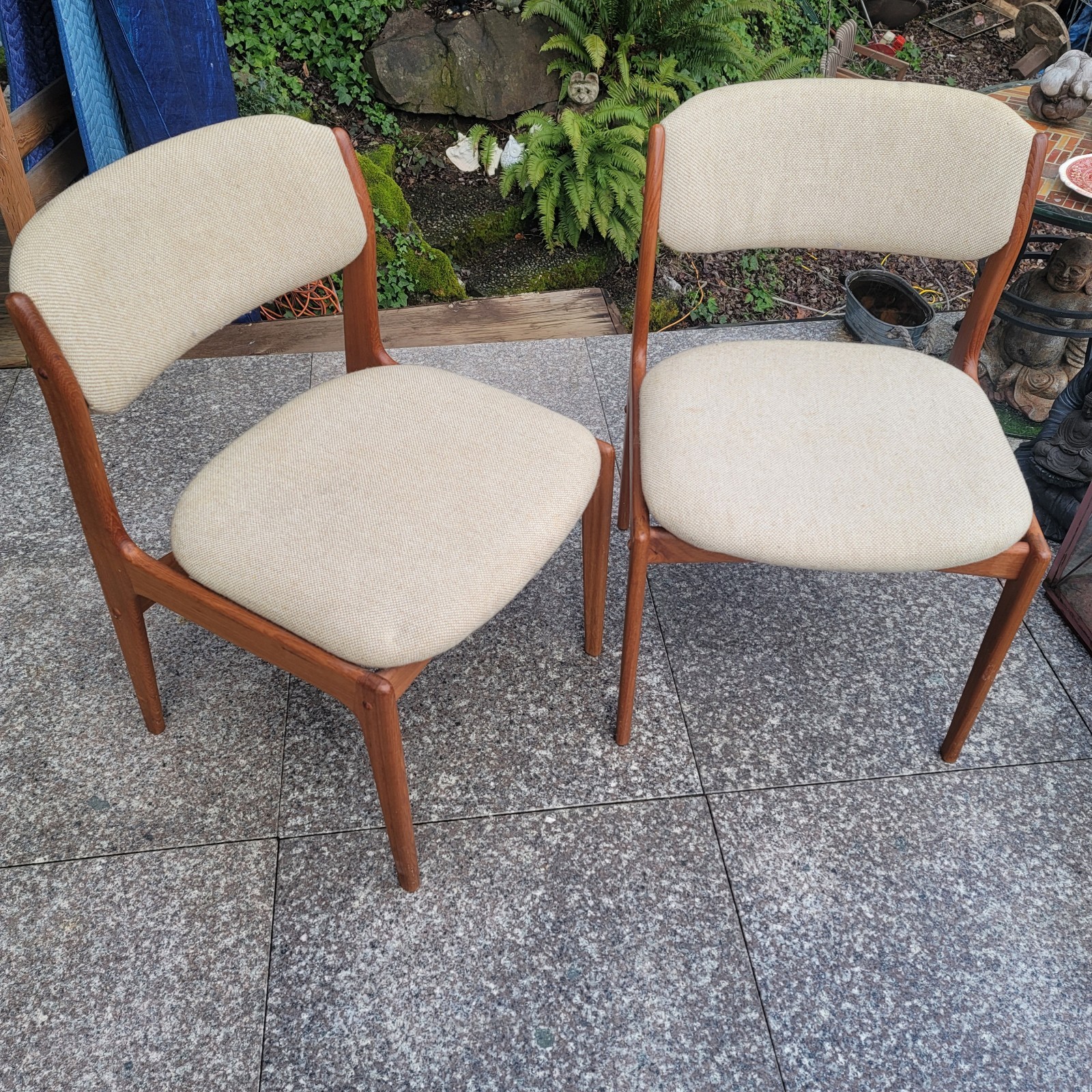Benny Linden mid century modern wood upholstered side chairs set of 2
