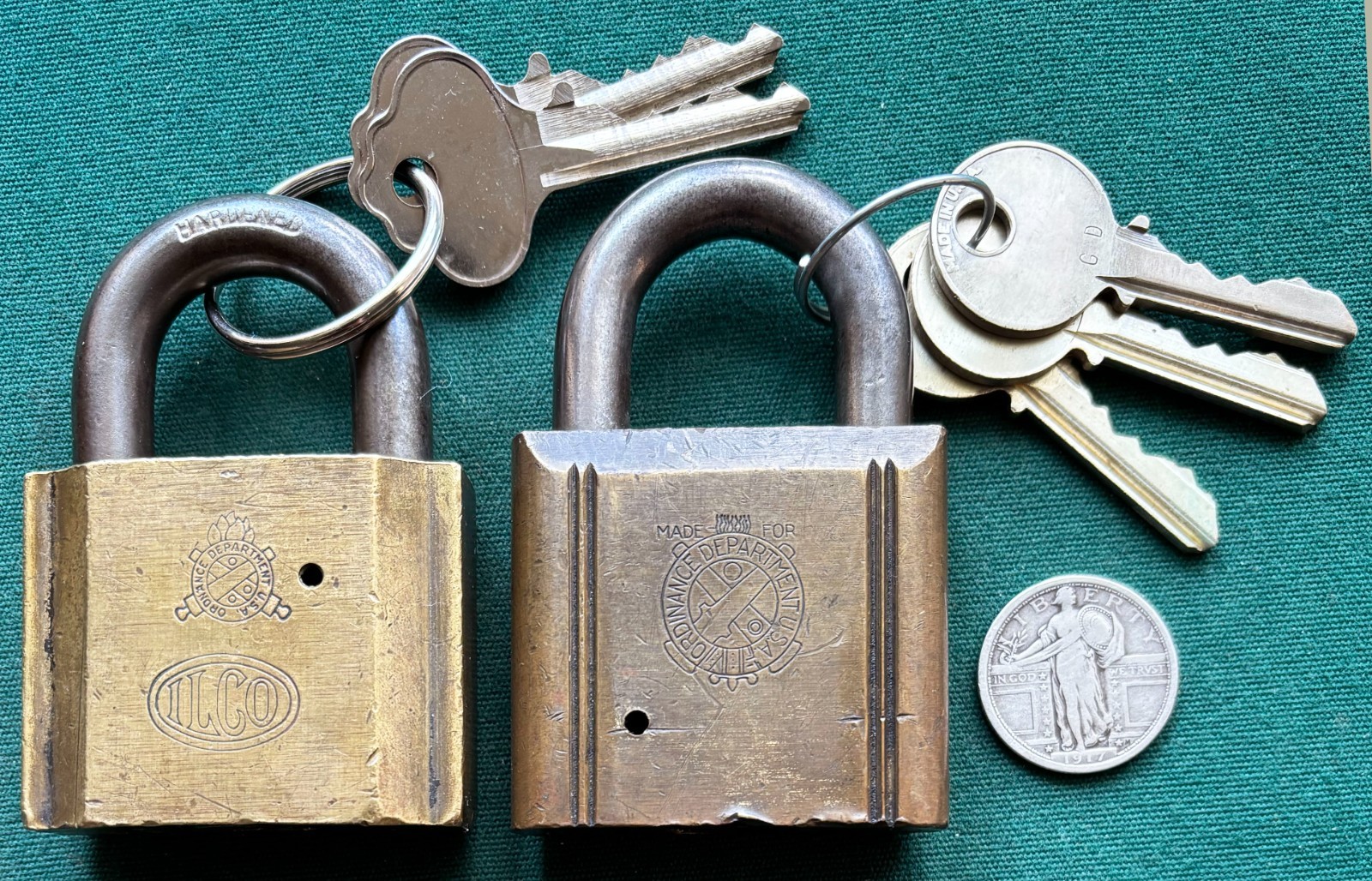 2 Vtg U.S. Army  ORDINANCE DEPT Pin Tumbler Padlocks + Keys – WWII Era