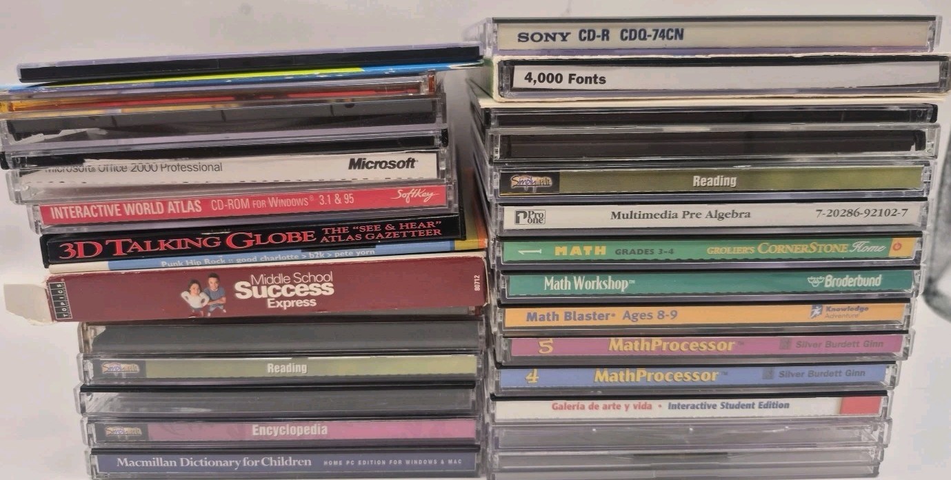 Lot Of 33 Vintage PC CD ROM Software Games Microsoft, Math, Excel, Encyclopedia 