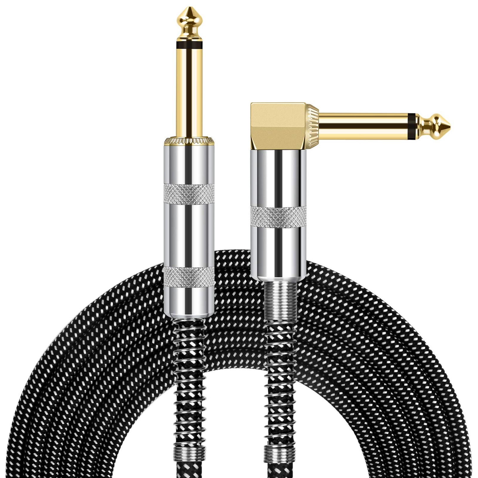 Guitar Cable, 1/4 Inch Cable 15 Ft, Straight to Right Angle 6.35mm Plug Bass ...