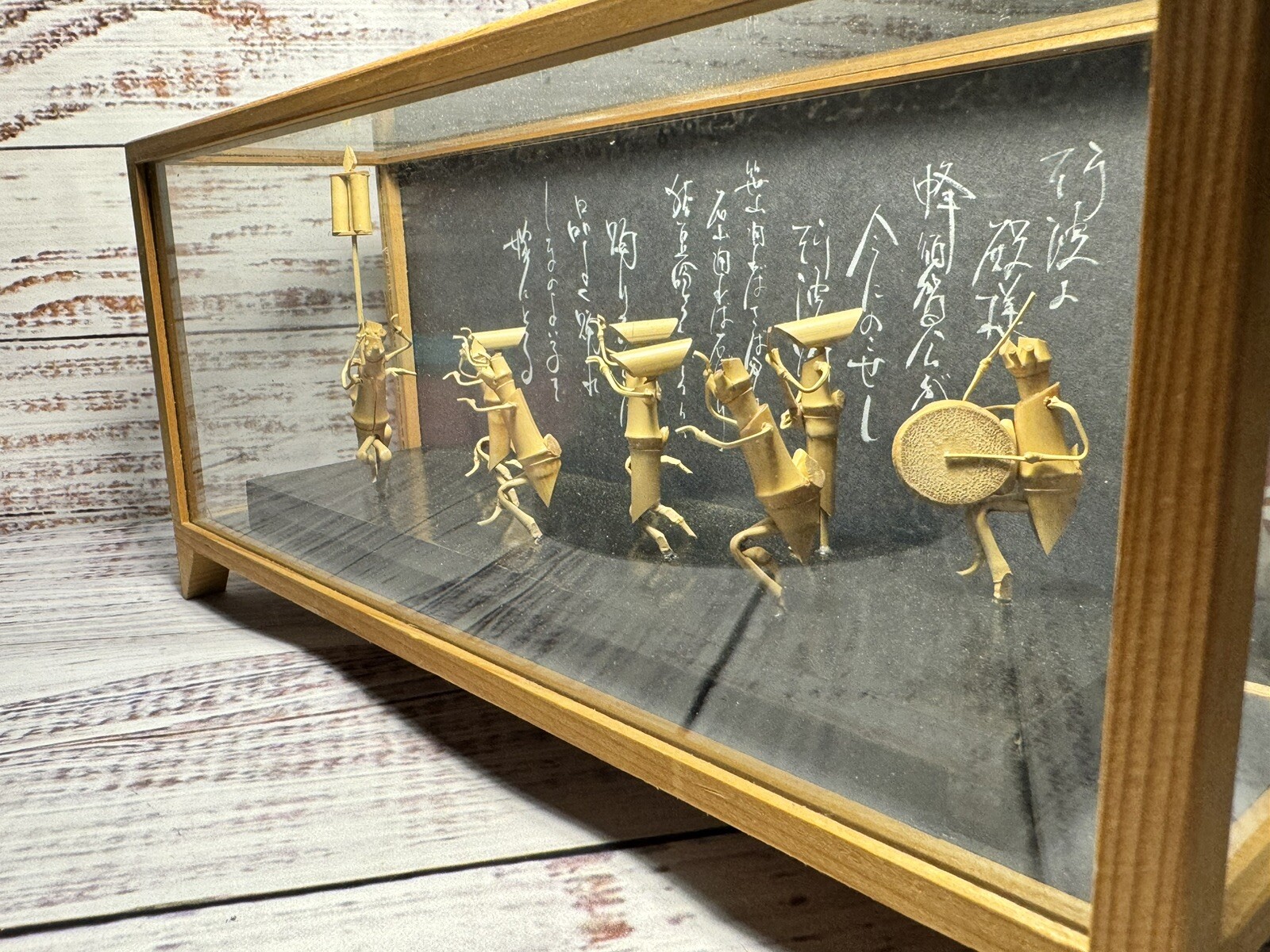 Japan Mini Bamboo Figures Art Orchestra Awa Odori Festival VTG 10 Musicians