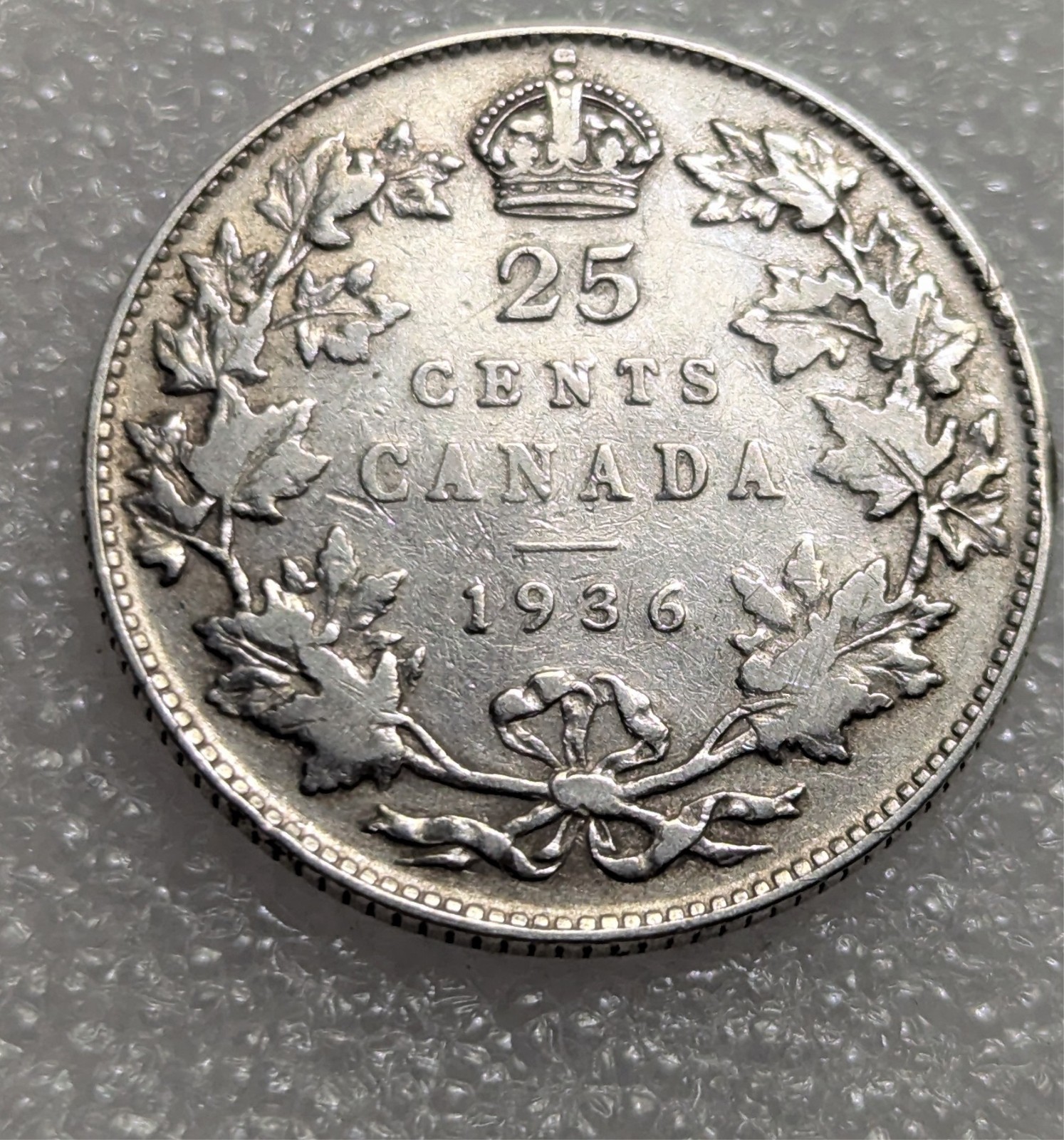 1936 25 Cents Canada 80% Silver King George VI #222