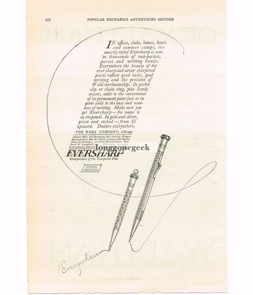 1920 Eversharp Pencils Mechanical Wahl Co. Chicago Vintage Print Ad