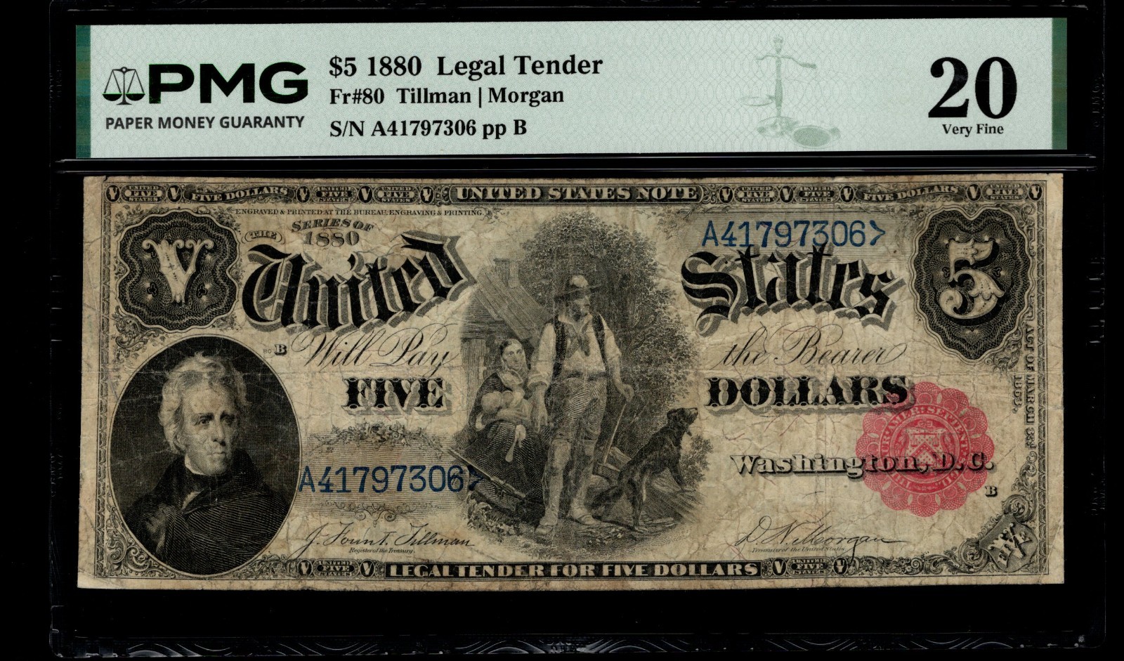 Five Dollar Legal Tender PMG 20 FR 80 $5 Wood Chopper 1880