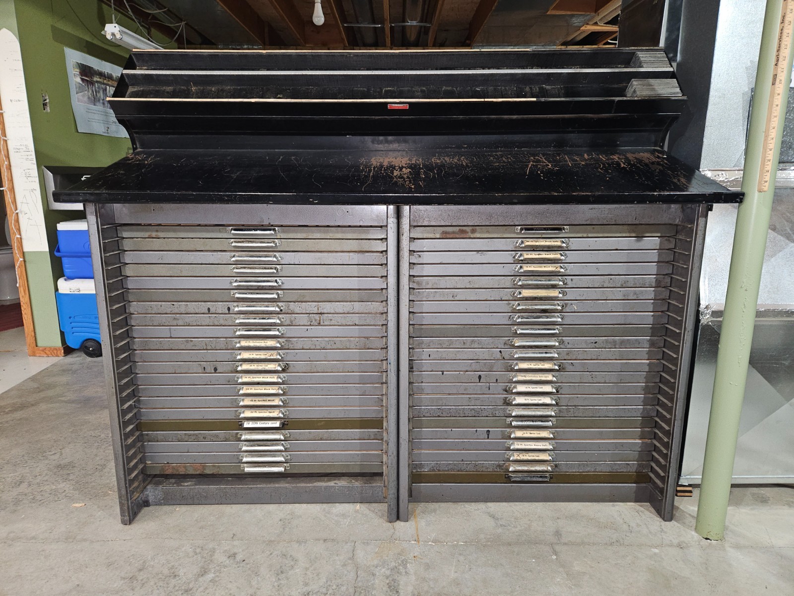 Hamilton Mfg. Co., 44 Case Letterpress Cabinet, Double Wide with Slanted Top