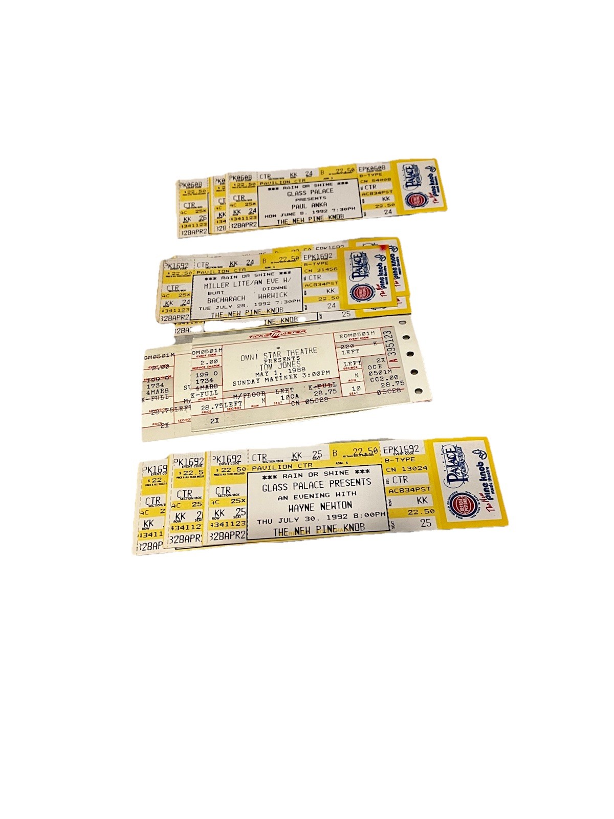 4 Sets Of Unused Concert Tickets T Jones, W Newton, P Anka, Bacharach/Warwick