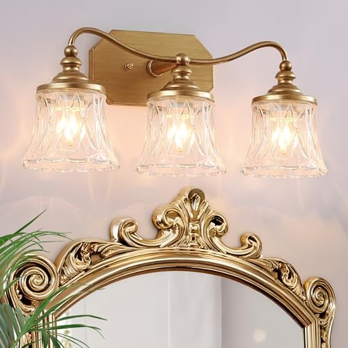 Vintage Bathroom Light Fixtures, 3 Light Vanity Light, Matte 3-Light Gold