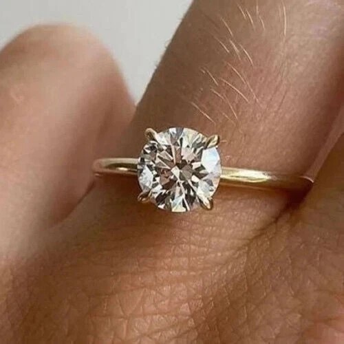 2 CT Round Cut VVS1 Moissanite Solitaire Engagement Ring 14k Yellow Gold Plated