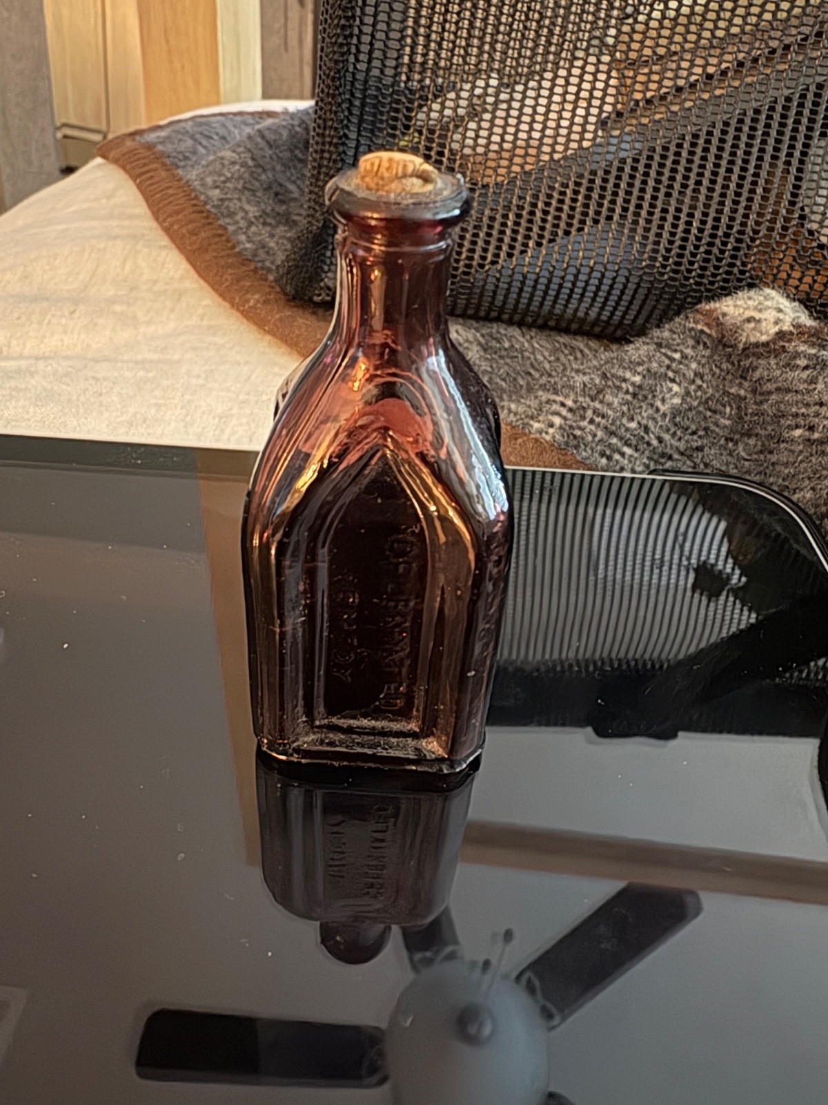 Vintage Glass Bitters Bottle Amethyst Cathedral Brand Chief Wahoo