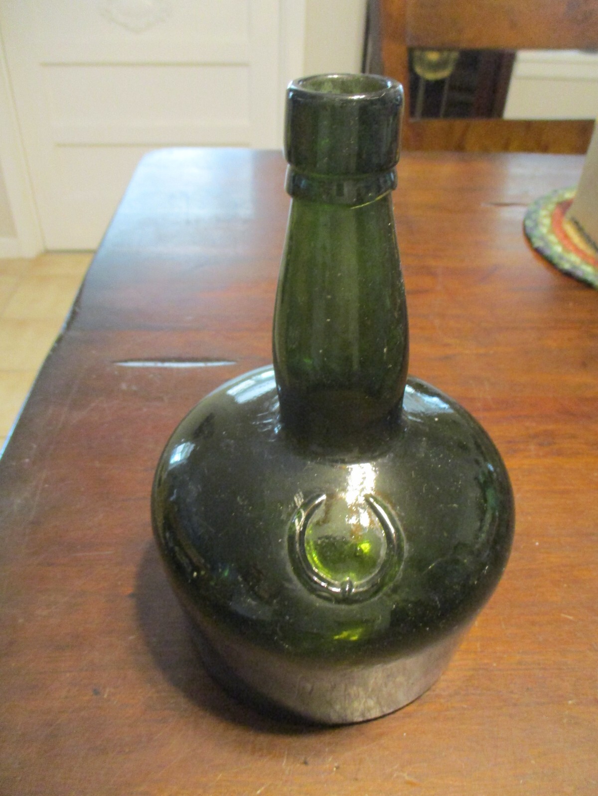 Antique C.S.& Co. 1800's Green Glass Mallet Whiskey Liquor Bottle hand blown