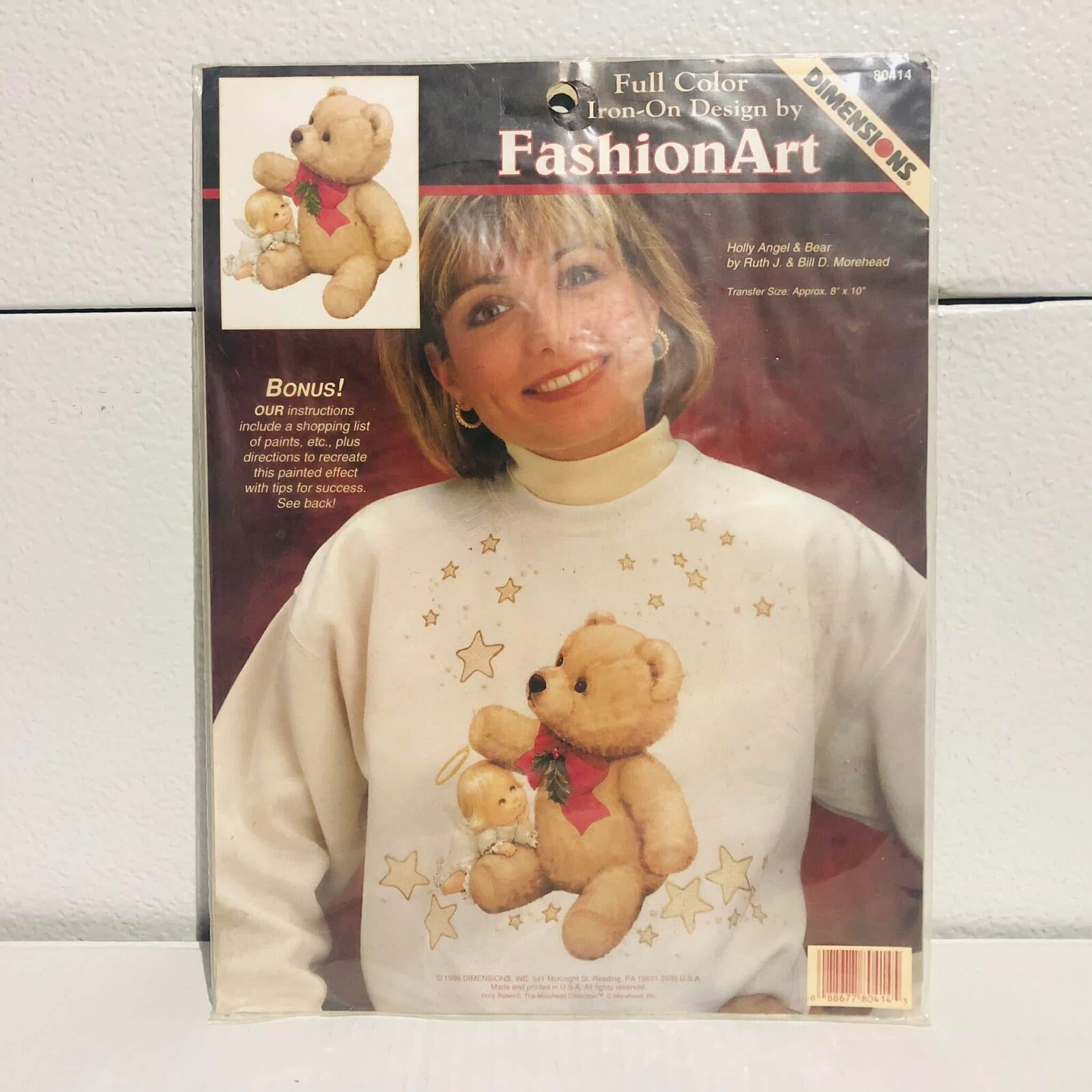 Vintage 1996 Dimensions Ruth Morehead Christmas Holly Angel & Bear Iron On