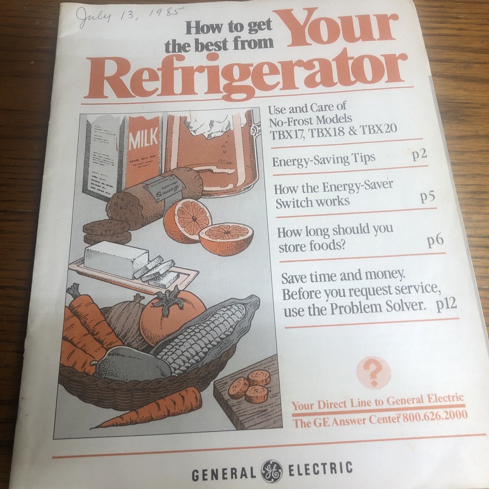 VTG GE REFRIGERATOR FREEZER TRX22R / TRX24R Manual Information Booklet Owner's
