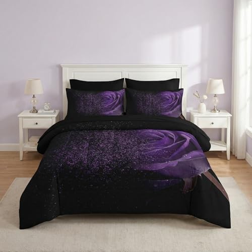  Comforter Set Size 7 Pcs Bedding for Kids and Adults, Fantasy Full Purple Rose