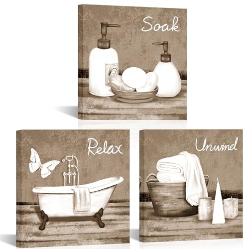  Bathroom Pictures Wall Art Bathtub Spa Painting Prints Decorative Relax Beige