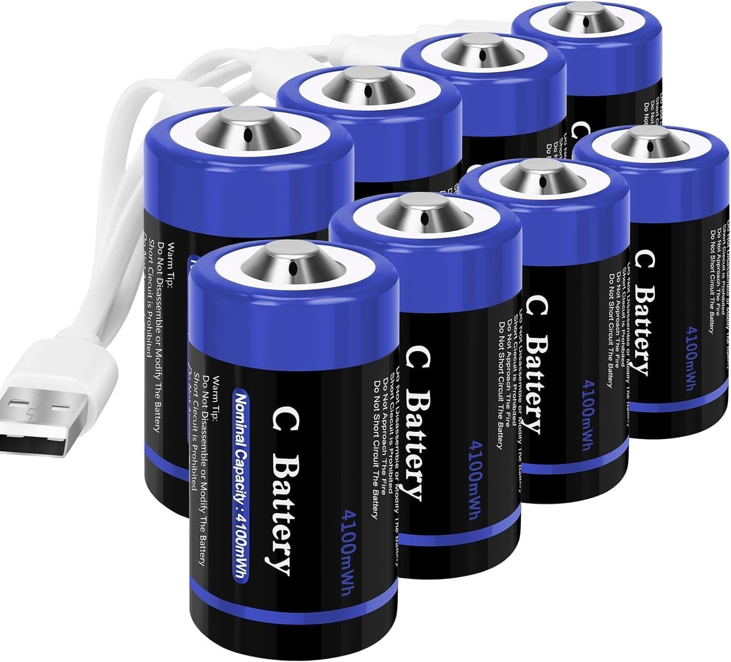 wowpower Rechargeable Lithium C Cell Batteries with 4 in 1 USB-C 8 Pack 