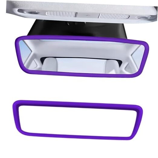 Rear View Mirror Protector Frame for Model 3/Y, Silicone Rearview Cover Purple