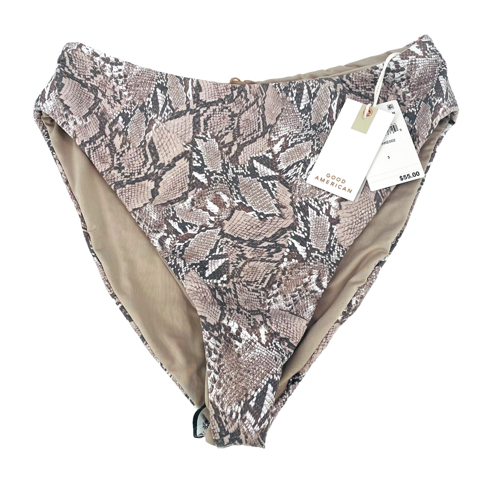 Good American Size Large Swim Suit High Waist Bottom in Sand Snake Metallic 