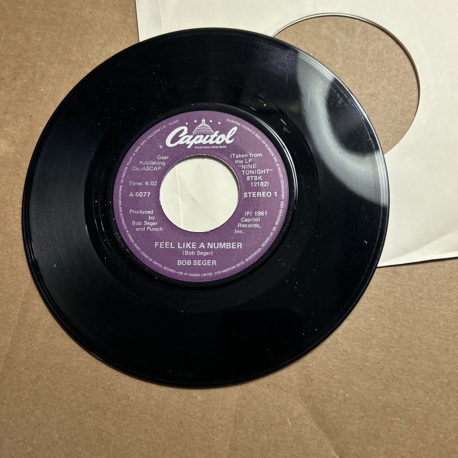 Bob Seger Hollywood Nights/Feel Like A Number 1981 Capitol Records 45 add ship.1