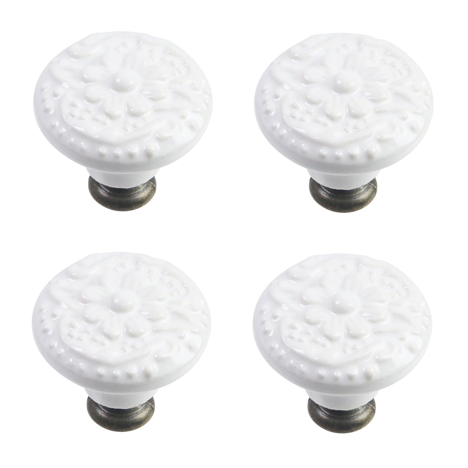 Geesatis 4 Pcs Ceramic Cabinet Kitchen Knobs Handles Vintage Round Single Hol...