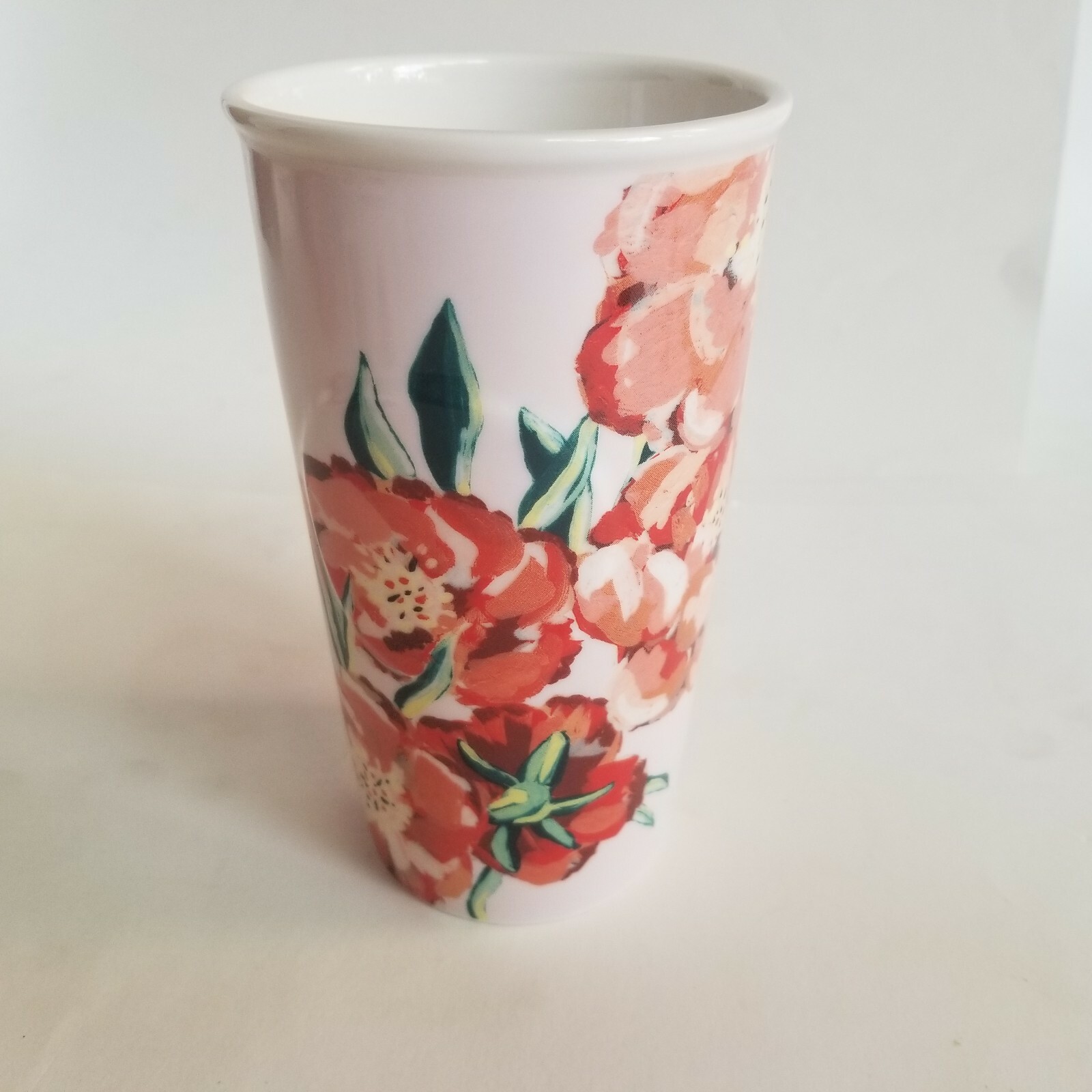Starbucks 2015 Ceramic Pink Mug Floral Flowers Red10 oz Cup