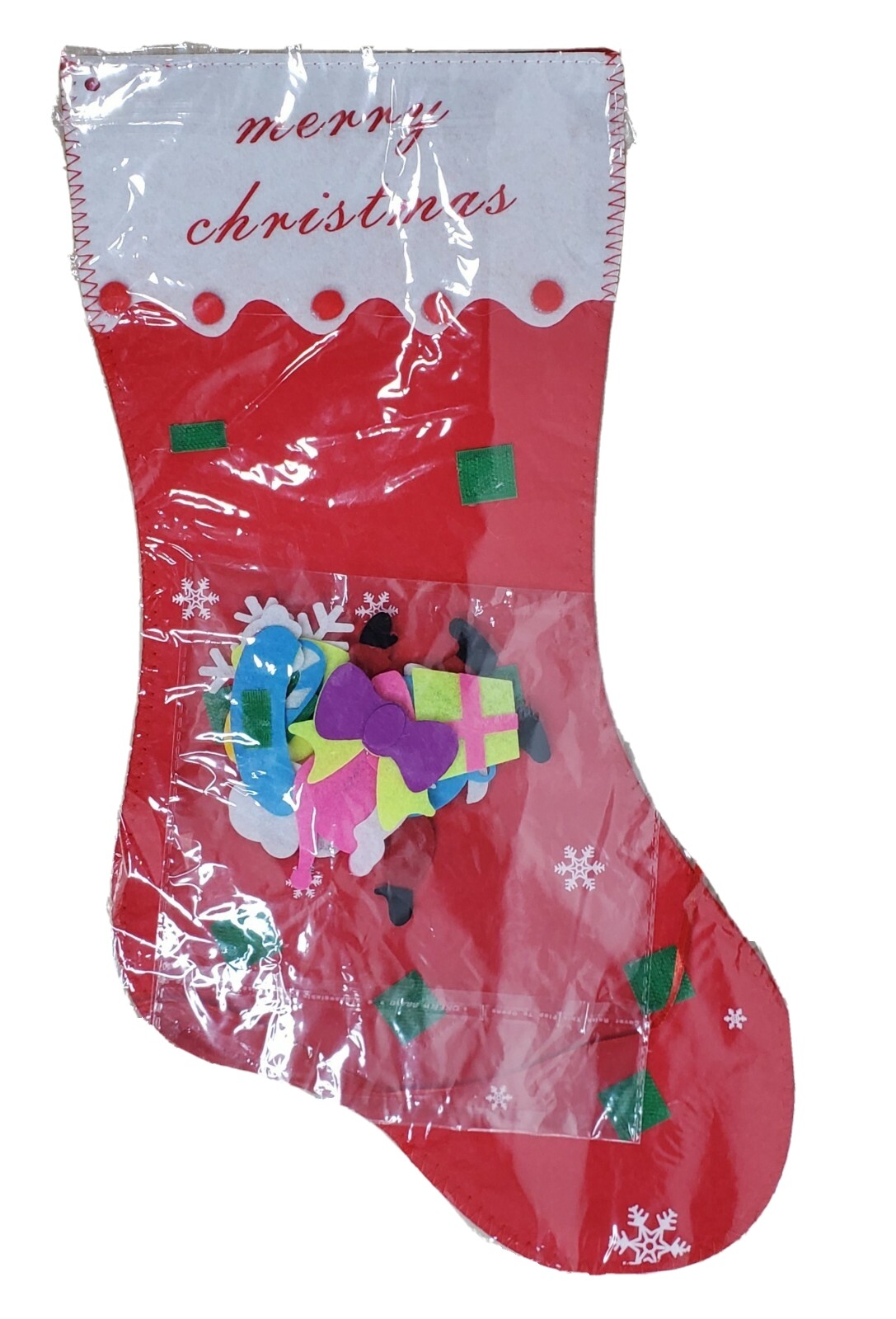 Christmas Stocking 19” Decorate With Assorted Included Pieces Self Stick Mantle 