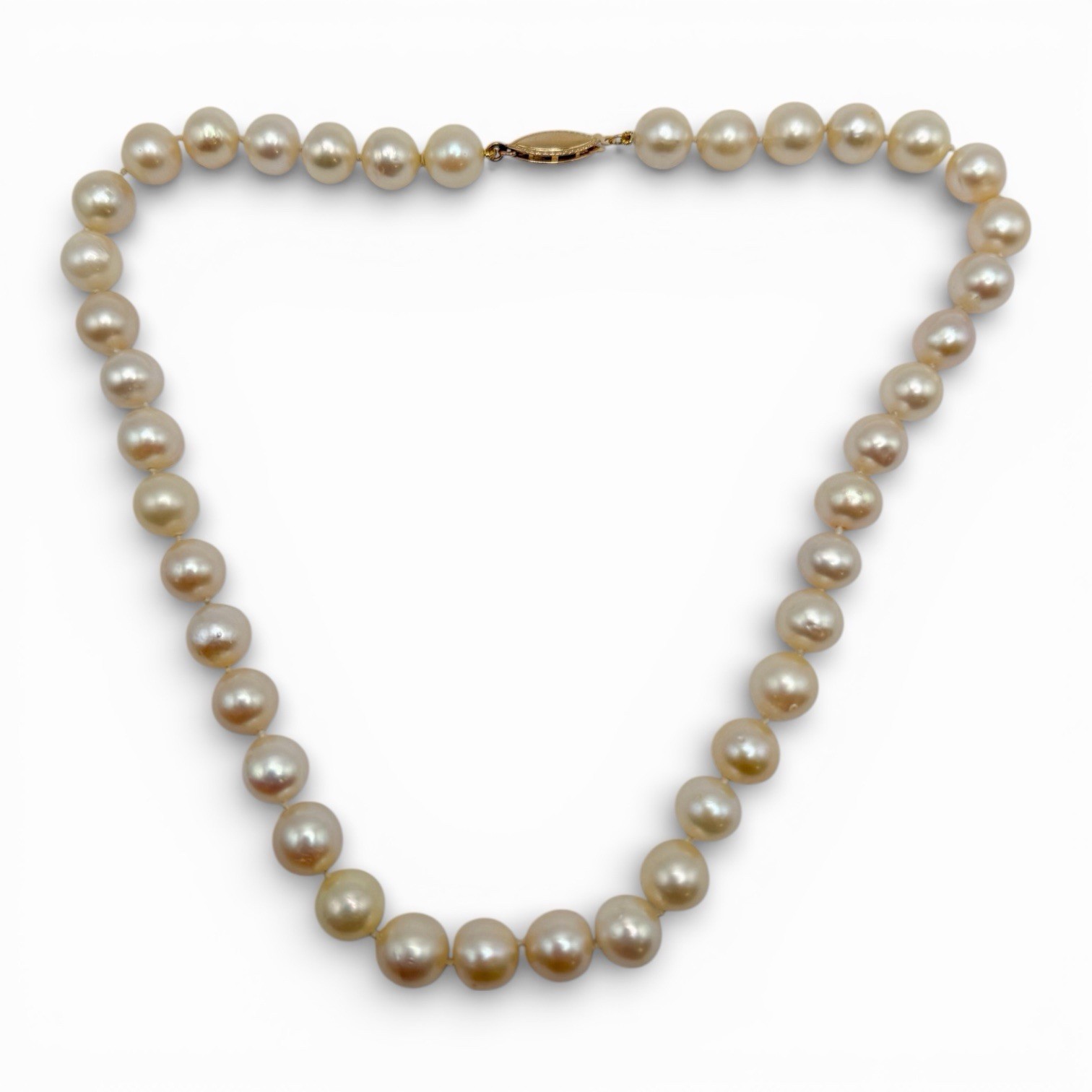 Pearl Necklace Slightly Golden Baroque 16in Long 9.9.5mm