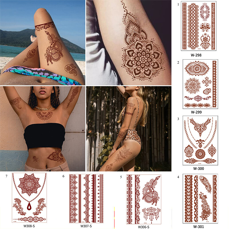 Red Henna Temporary Tattoo Transfer Inspired Tattoo Sticker Fashion Body Art DIY