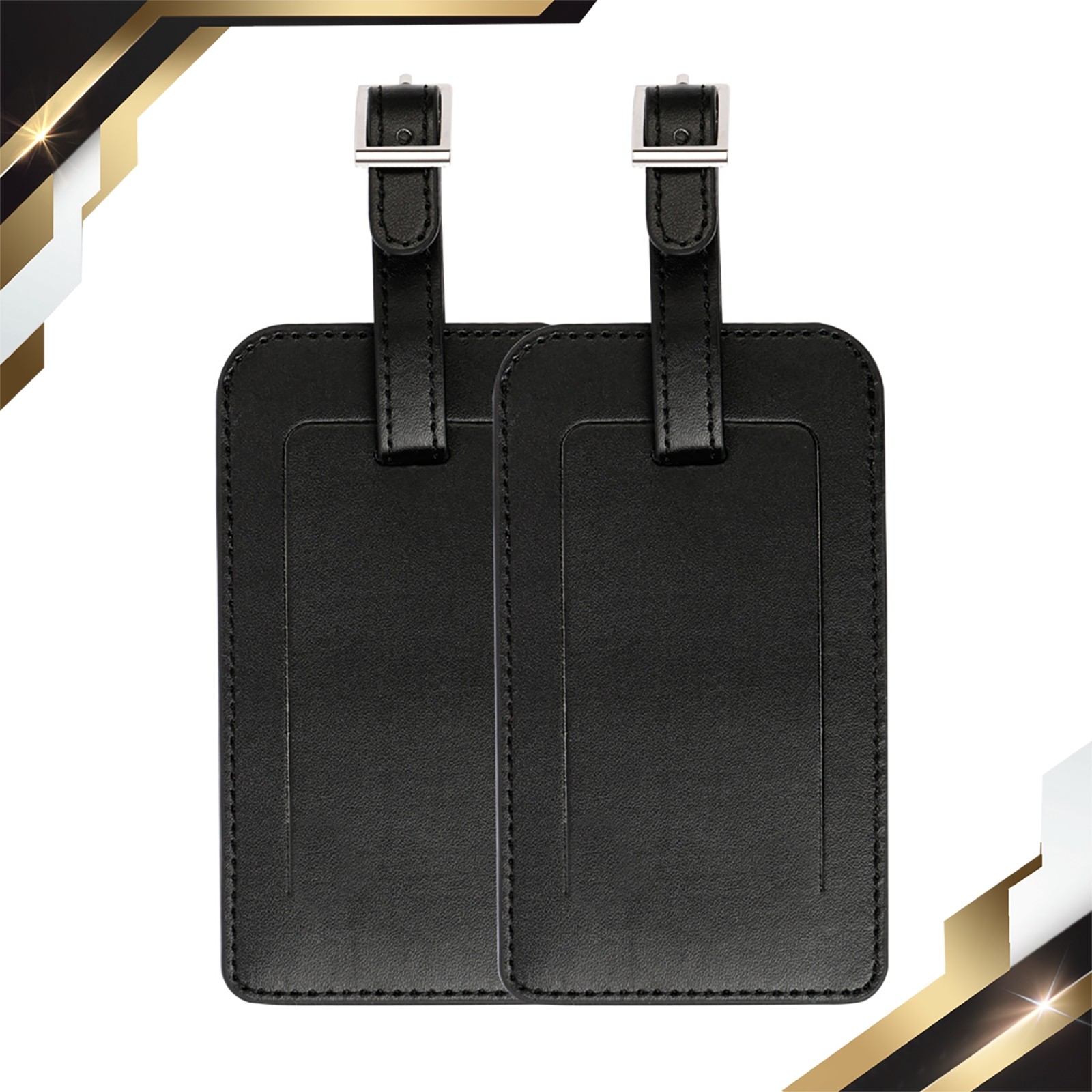 2 Set Travel Luggage Tag PU Leather Baggage Bag Name Address ID Label Black