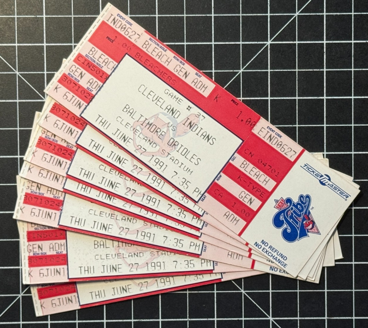 Cleveland Indians 1991 Unused Game Tickets (7 copies) Memorial Stadium Bleacher